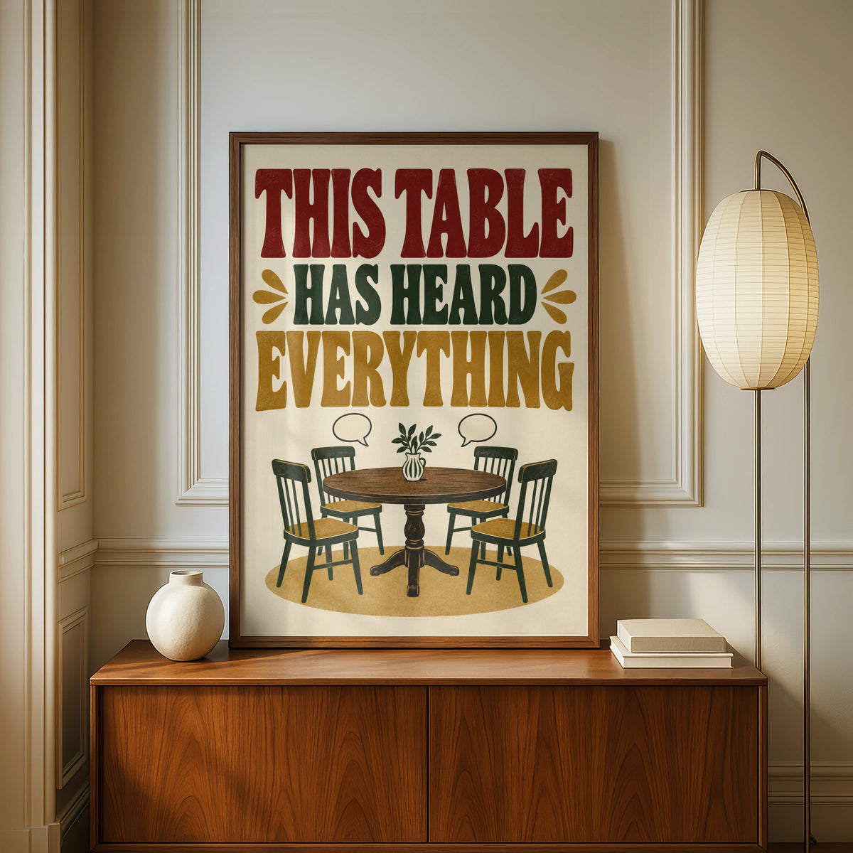 This Table Has Heard Everything Funny Kitchen Poster, Retro Dining Room Wall Art Print