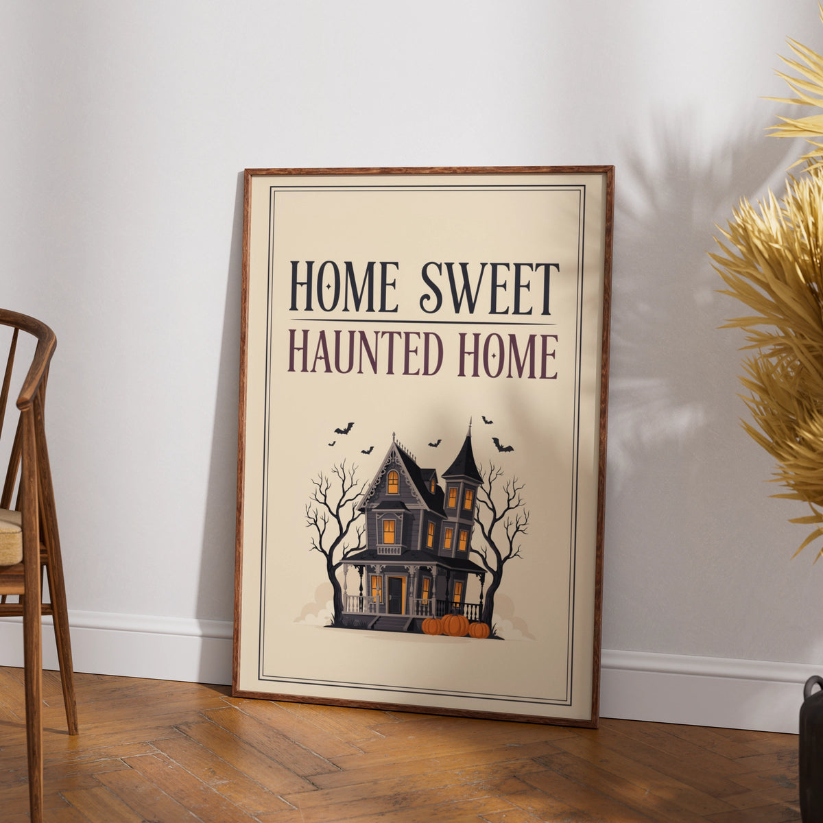 Home Sweet Haunted Home Poster, Halloween Wall Art, Spooky House Print, Gothic Decor