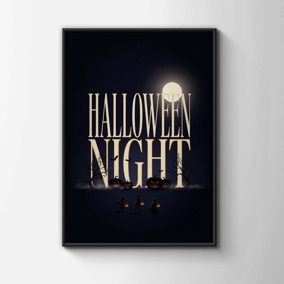 Halloween Night Poster, Spooky Wall Art, Dark Moon Pumpkin Print, Trick or Treat Decor