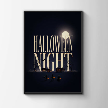 Halloween Night Poster, Spooky Wall Art, Dark Moon Pumpkin Print, Trick or Treat Decor