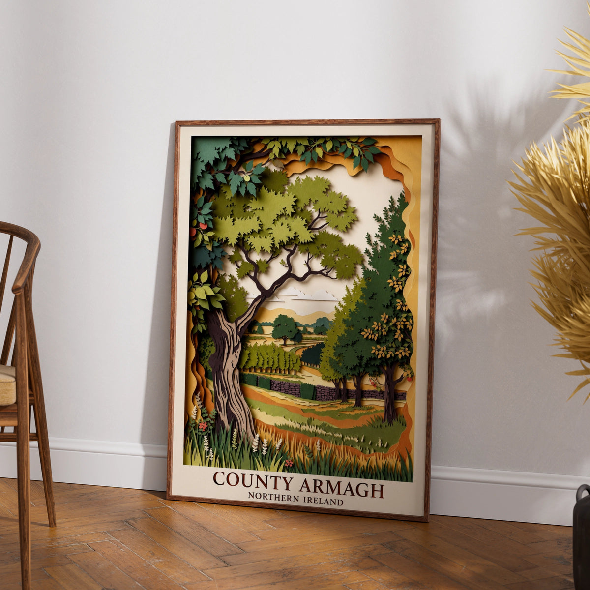 County Armagh Poster, Northern Ireland Wall Art, Paper Cut Style Travel Print