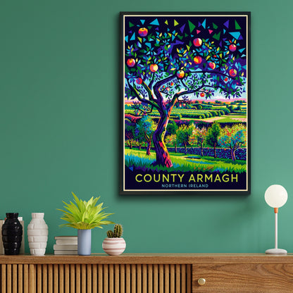 County Armagh Northern Ireland Poster, Apple Orchard Travel Art Print, Colourful Irish Wall Art