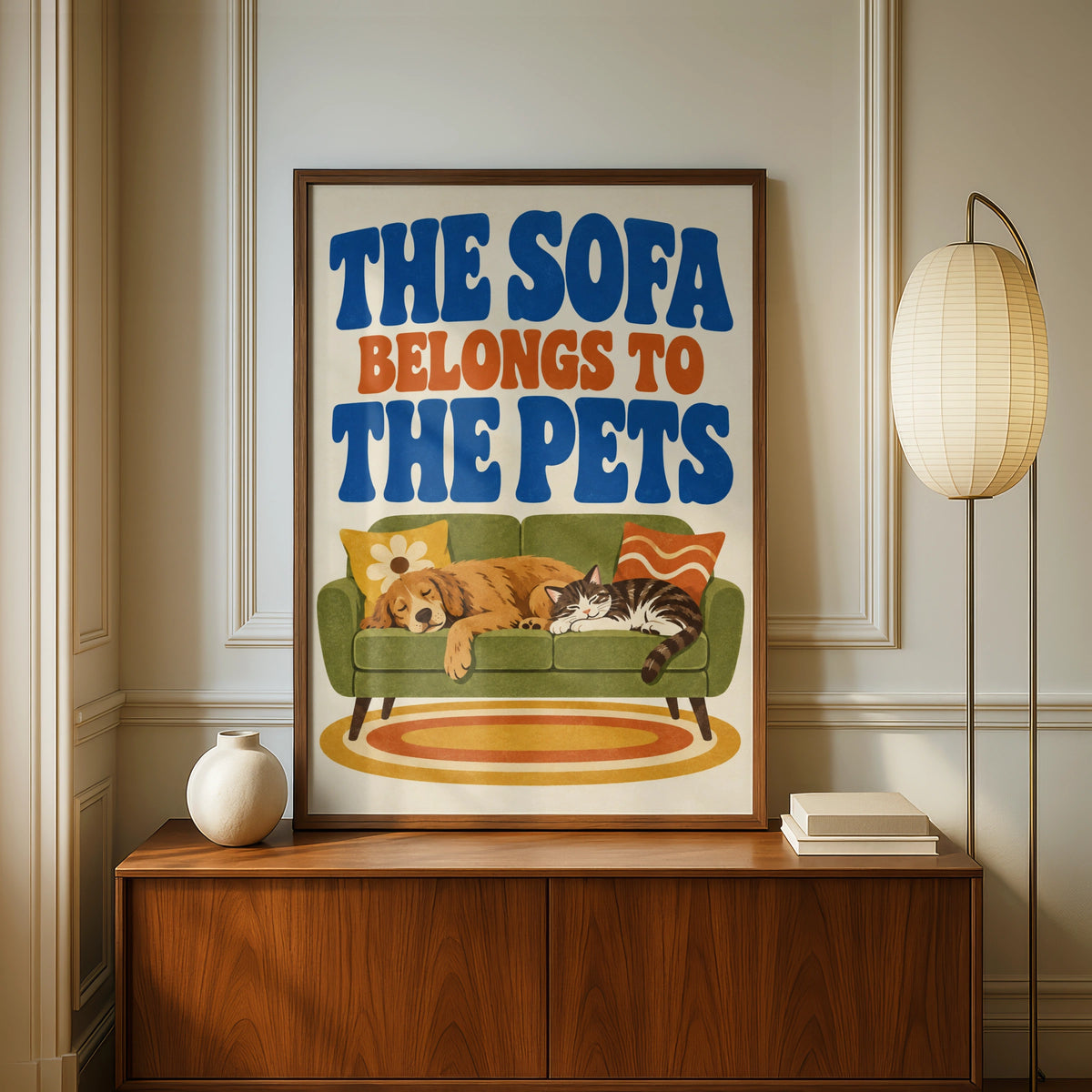 The Sofa Belongs To The Pets Poster, Retro Cat Dog Wall Art, Funny Pet Print