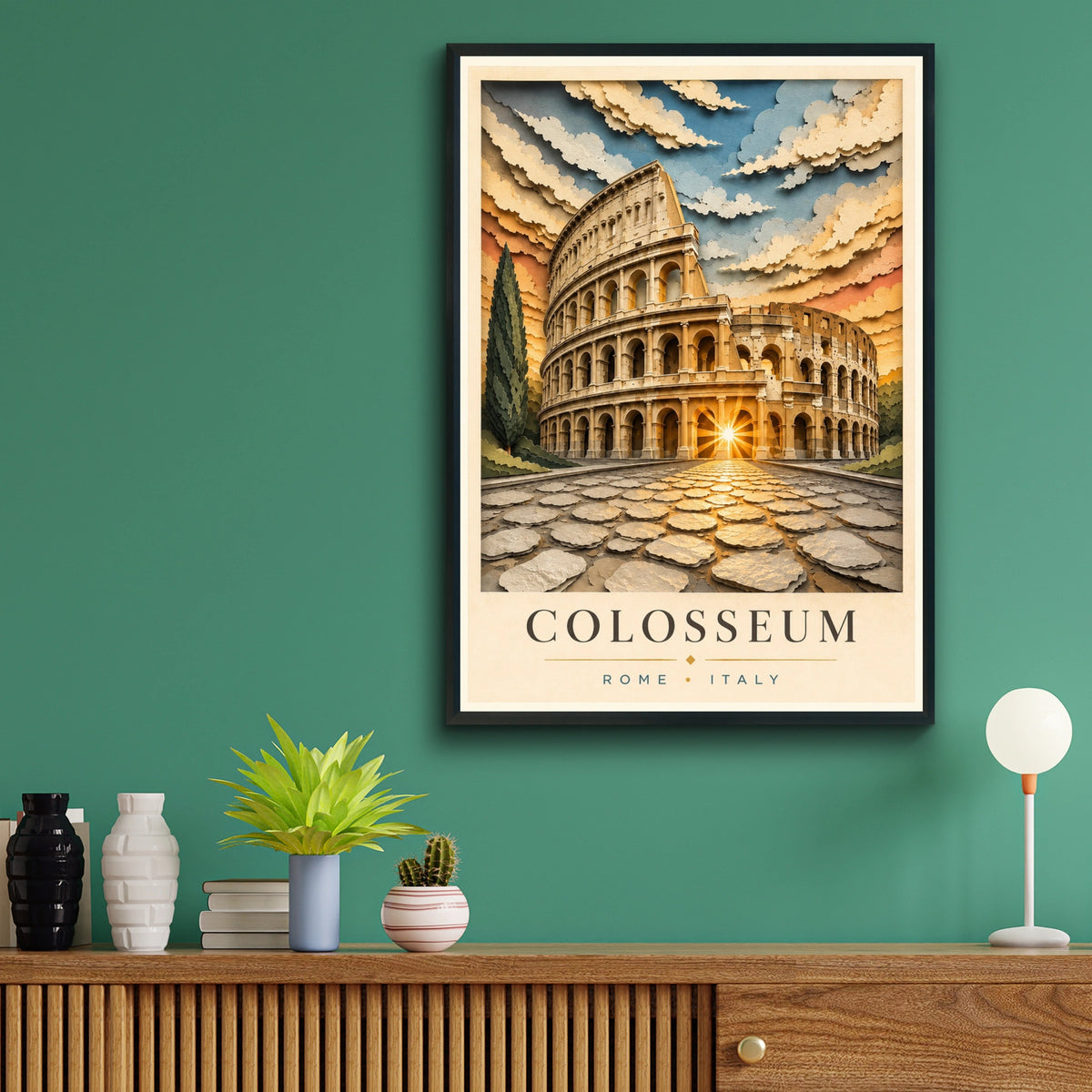 Colosseum Rome Poster, Italy Travel Print, Paper Cut Art, Roman Wall Decor