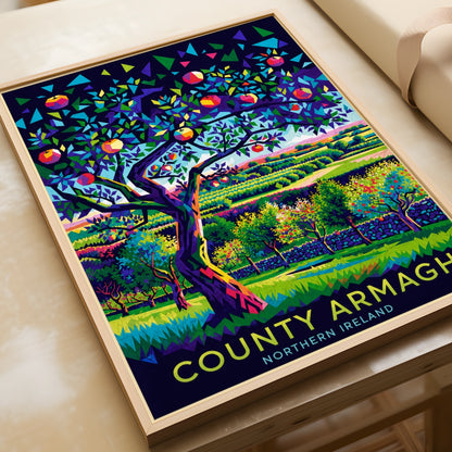 County Armagh Northern Ireland Poster, Apple Orchard Travel Art Print, Colourful Irish Wall Art