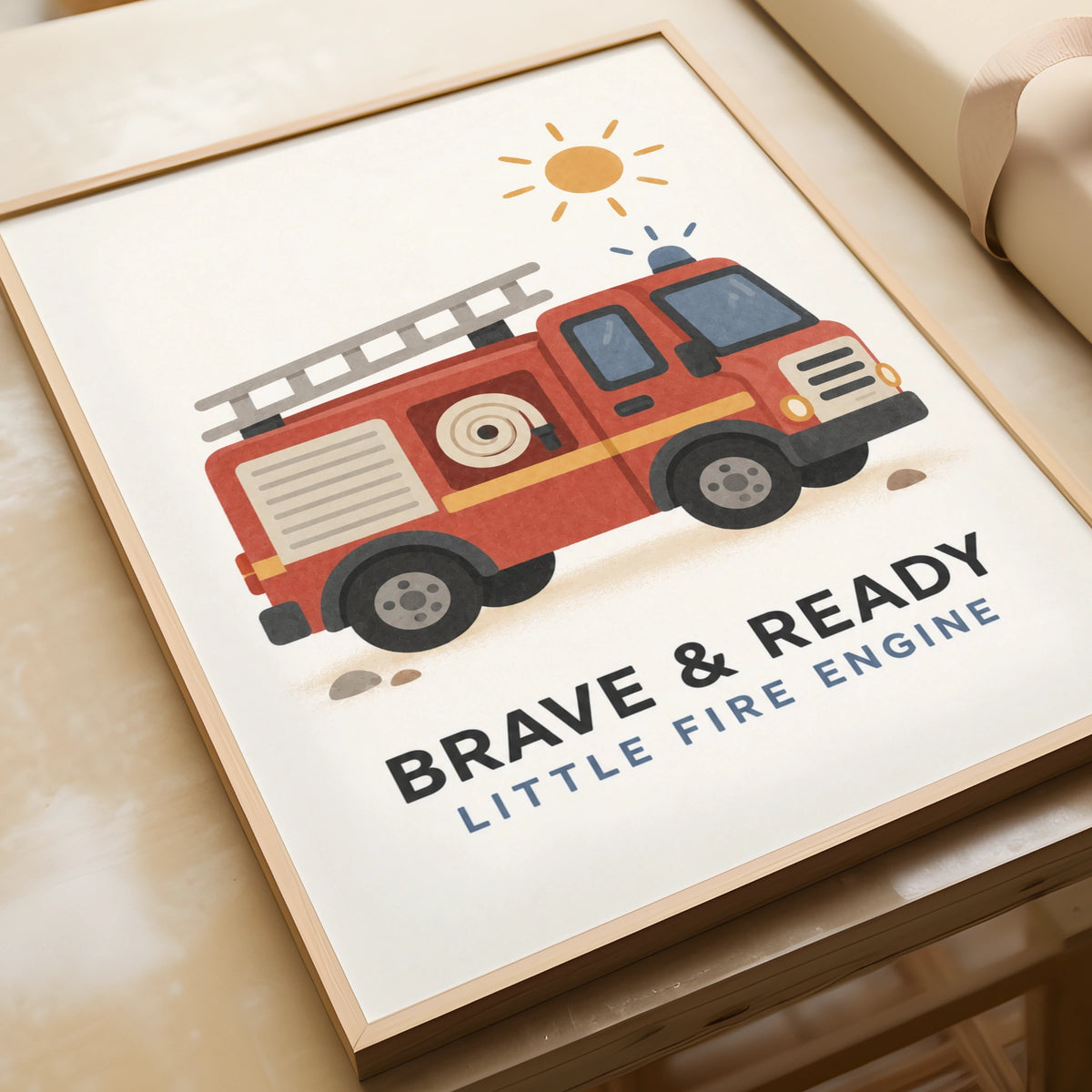 Fire Engine Kids Wall Art Print, Brave & Ready Little Fire Truck, Boys Nursery Poster