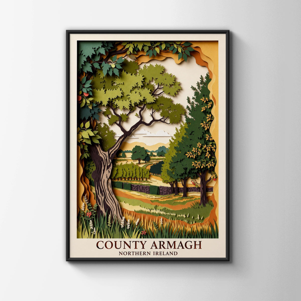 County Armagh Poster, Northern Ireland Wall Art, Paper Cut Style Travel Print