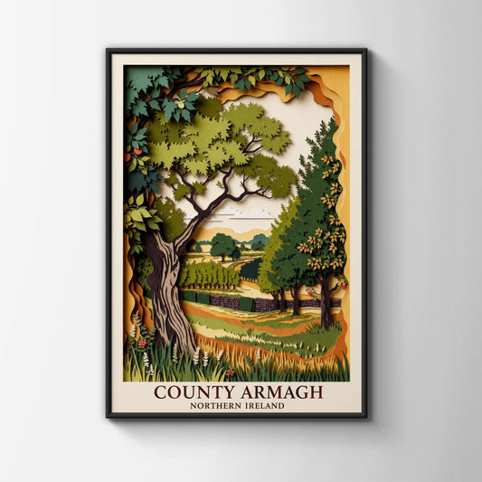 County Armagh Poster, Northern Ireland Wall Art, Paper Cut Style Travel Print