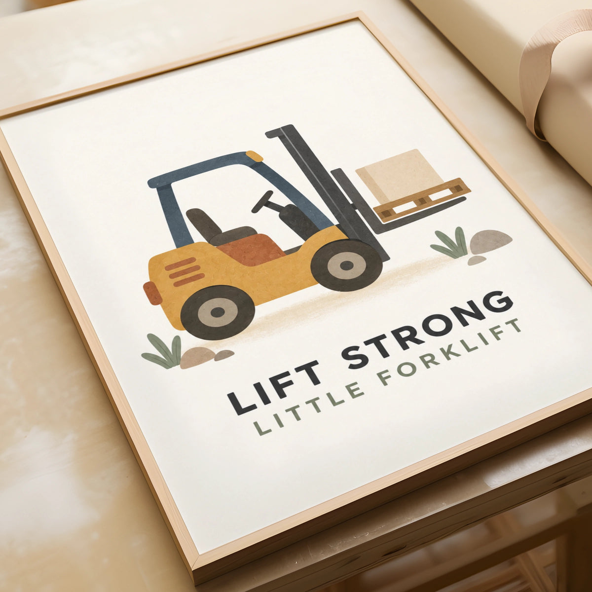 Forklift Kids Poster, Lift Strong Little Forklift Print, Boys Nursery Wall Art