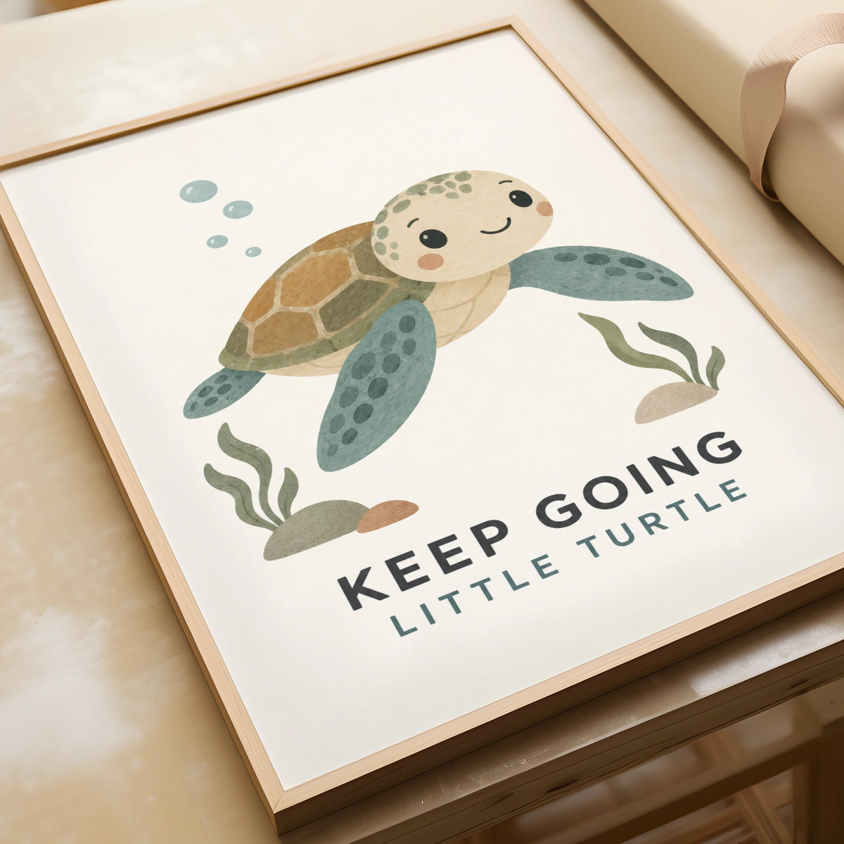 Keep Going Little Turtle Poster, Cute Ocean Nursery Wall Art, Kids Motivational Print