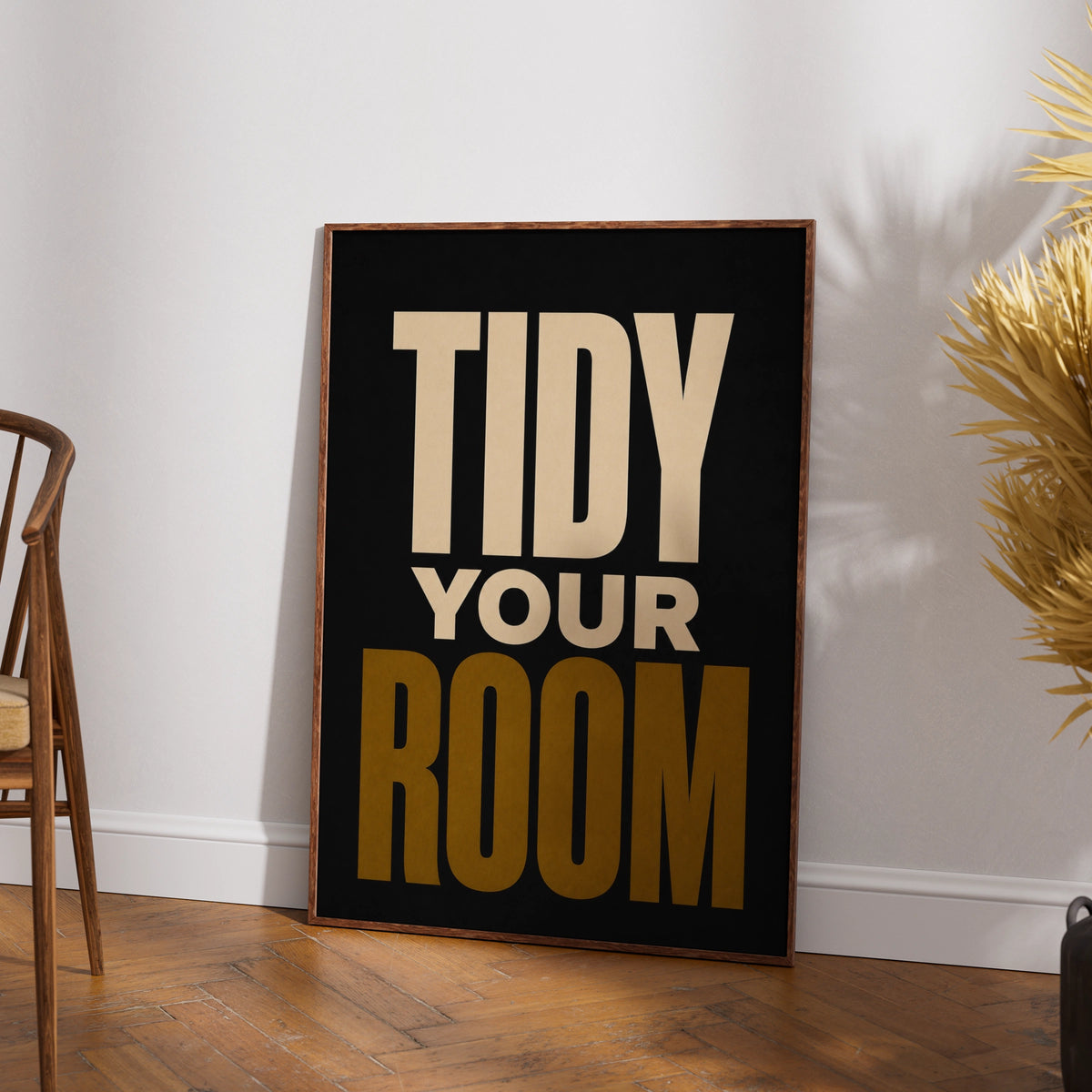 Tidy Your Room Poster, Bold Typography Wall Art, Black Gold Kids Bedroom Print