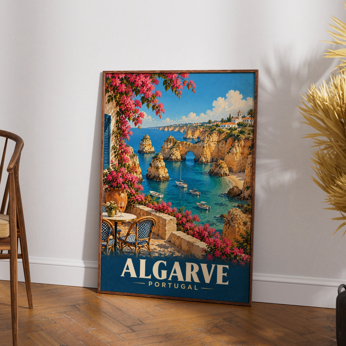 Algarve Portugal Travel Poster, Vintage Coastal Wall Art, Mediterranean Print