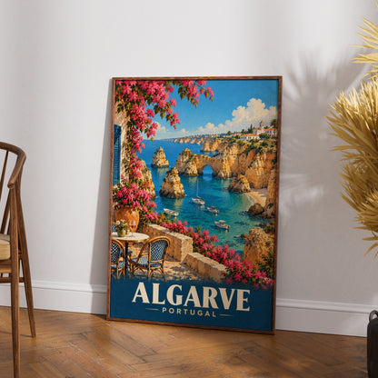 Algarve Portugal Travel Poster, Vintage Coastal Wall Art, Mediterranean Print