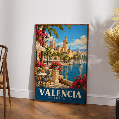 Valencia Spain Travel Poster, Retro Spanish City Print, Mediterranean Wall Art