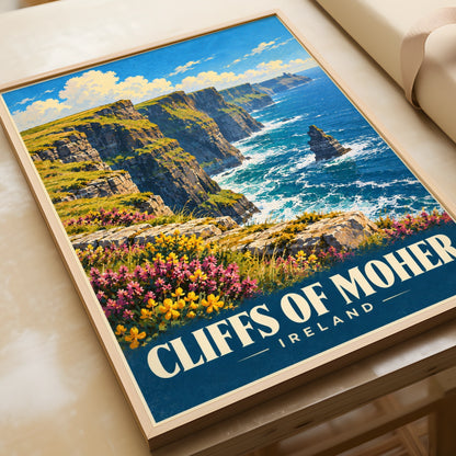 Cliffs of Moher Ireland Poster, Vintage Travel Wall Art, Irish Coast Print, Gift