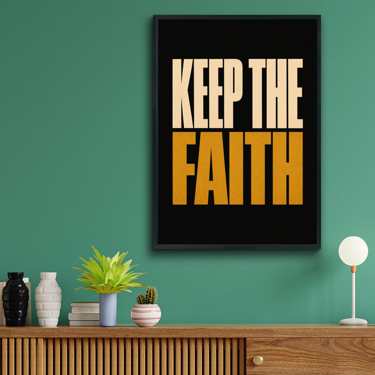 Keep The Faith Motivational Quote Poster, Bold Typography Wall Art, Black Gold Print