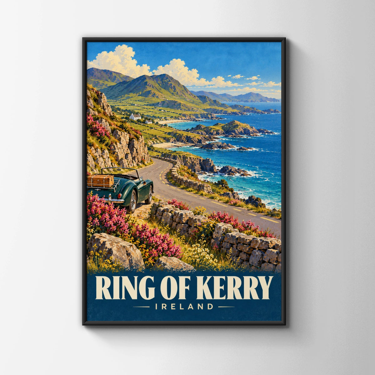 Ring of Kerry Ireland Travel Poster, Vintage Style Irish Coastal Road Wall Art Print