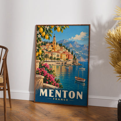 Menton France Travel Poster, French Riviera Wall Art, Vintage Mediterranean Print