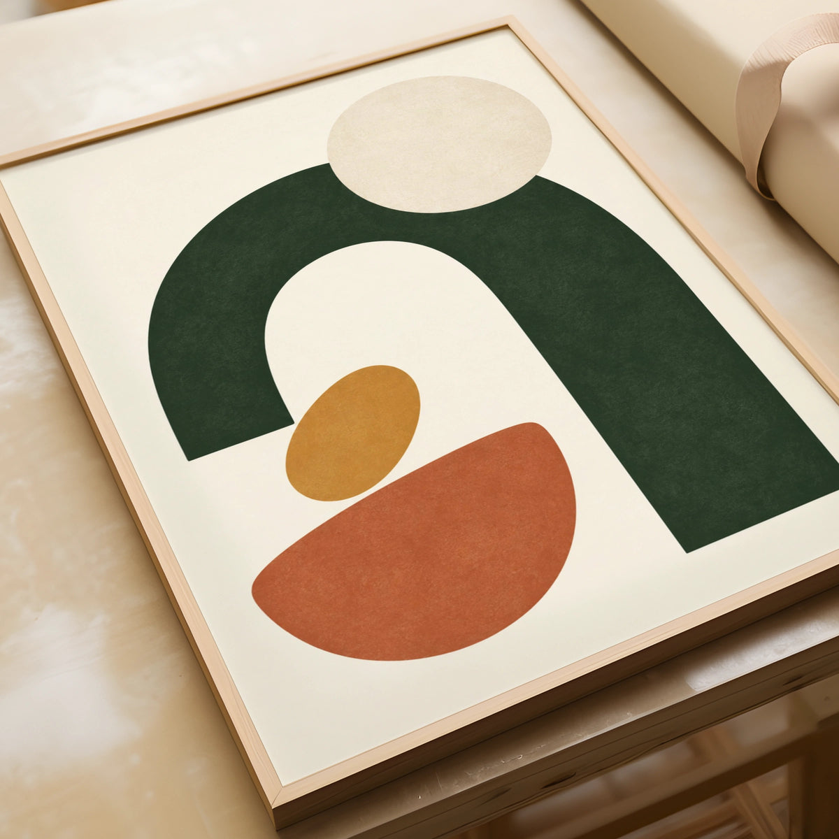 Forest Green Abstract Arch Poster, Geometric Shapes Wall Art, Earthy Boho Print