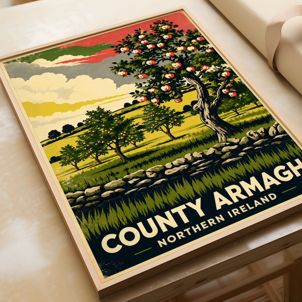 County Armagh Northern Ireland Poster, Apple Orchard Vintage Travel Wall Art Print