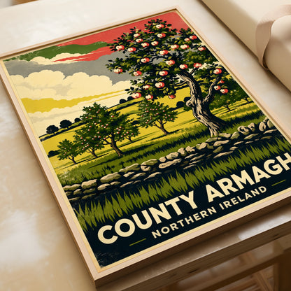 County Armagh Northern Ireland Poster, Apple Orchard Vintage Travel Wall Art Print