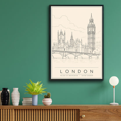 London Travel Poster, Big Ben Wall Art, Palace of Westminster Line Art Print, UK City