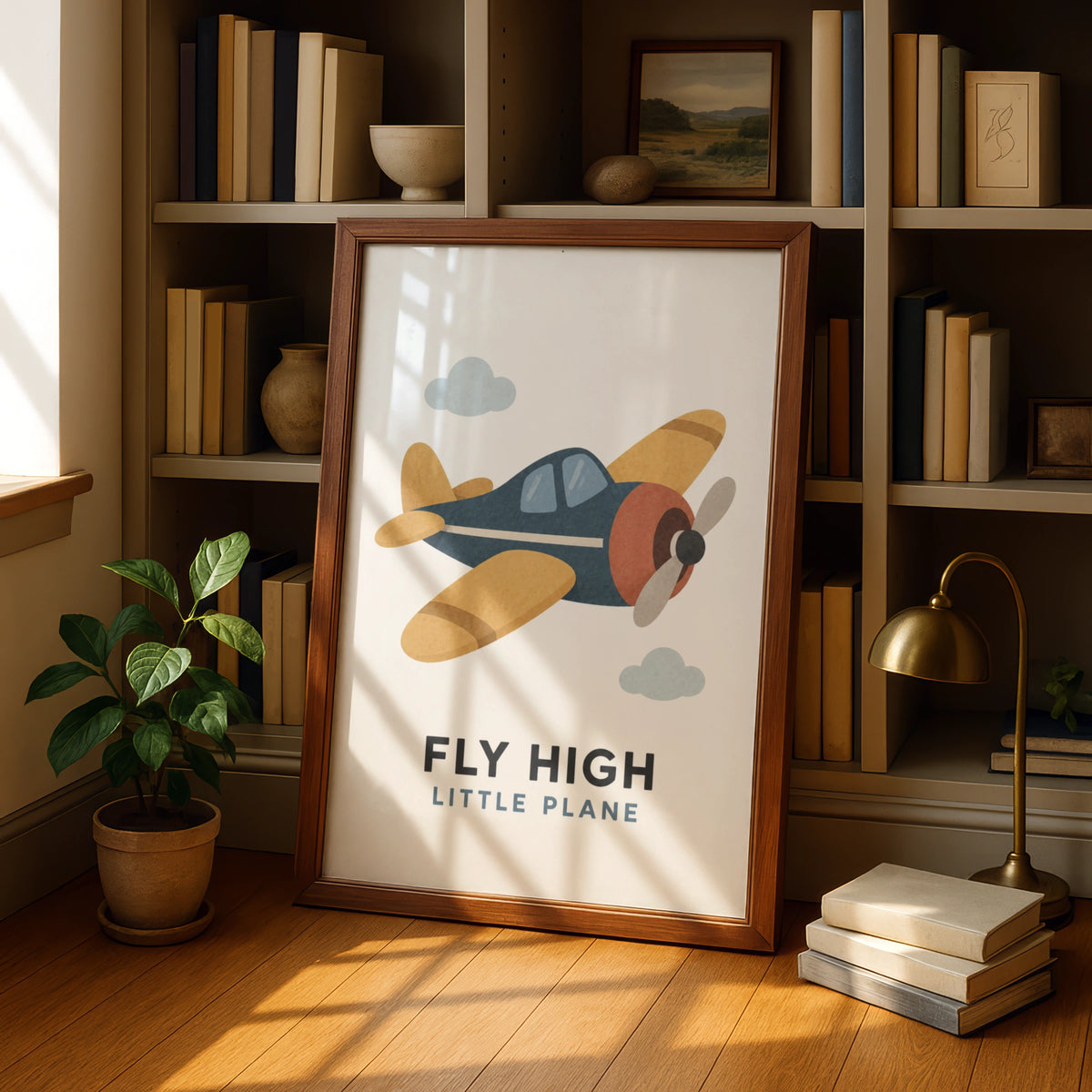 Fly High Little Plane Kids Poster, Vintage Aeroplane Wall Art, Boys Nursery Print