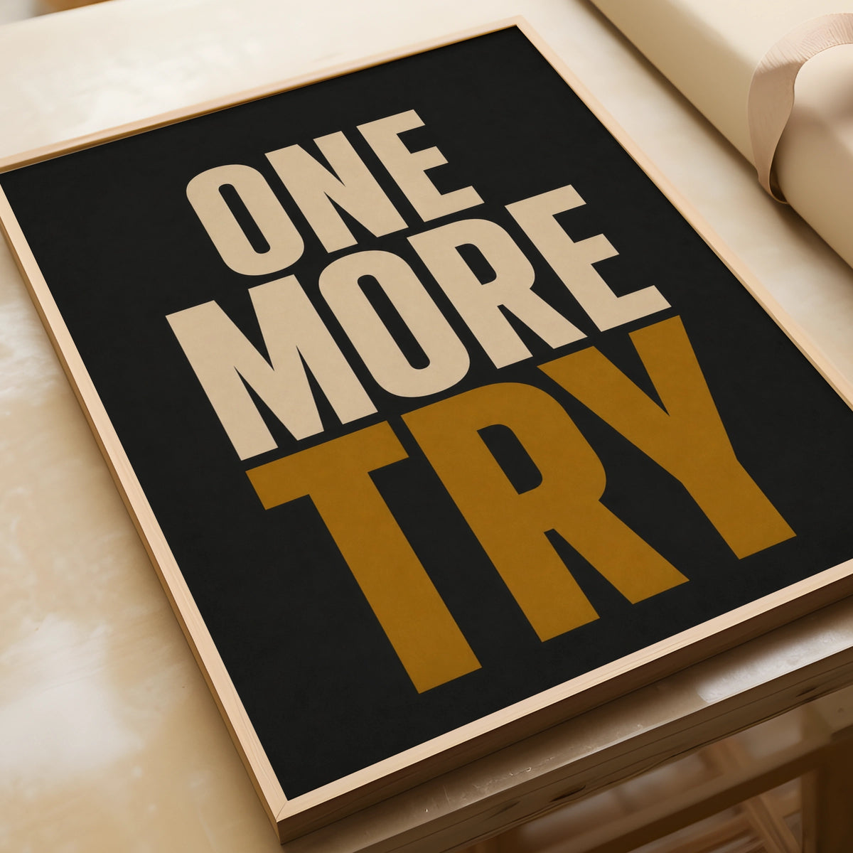 One More Try Motivational Quote Poster, Bold Typography Wall Art, Black Gold