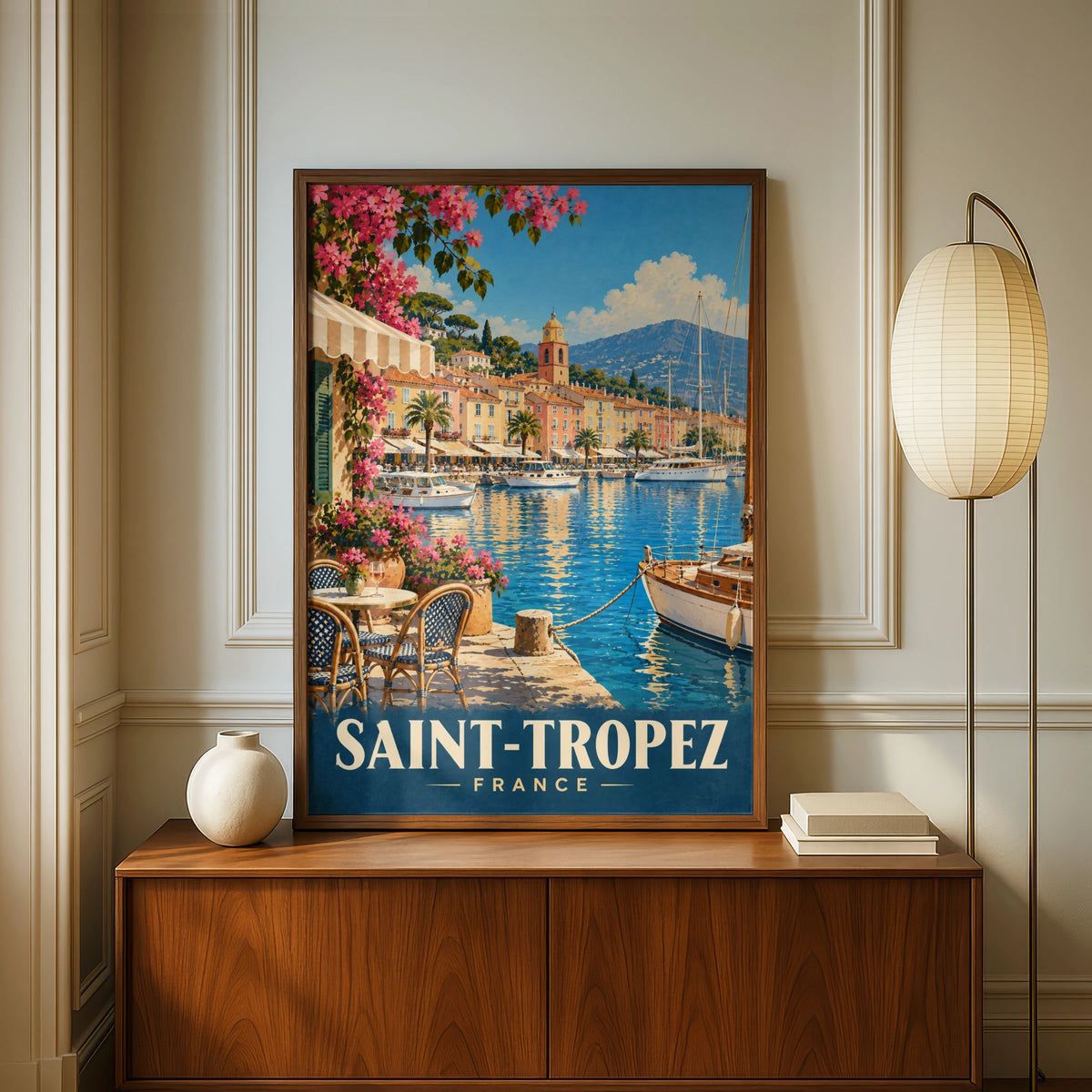 Saint-Tropez France Travel Poster, French Riviera Harbour Wall Art Print