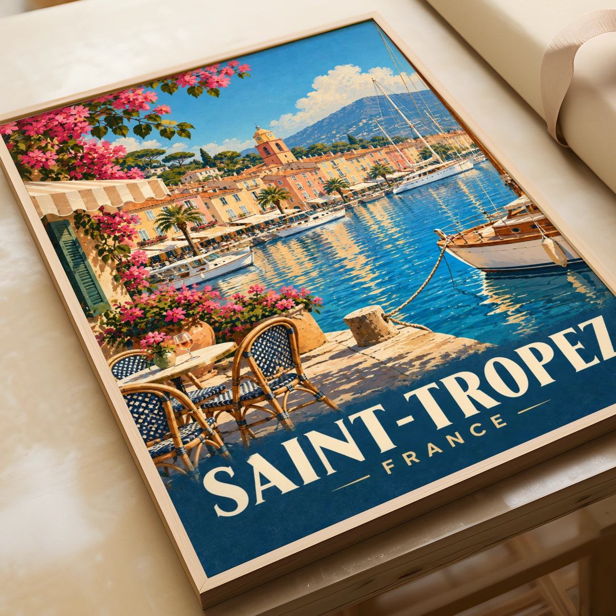 Saint-Tropez France Travel Poster, French Riviera Harbour Wall Art Print