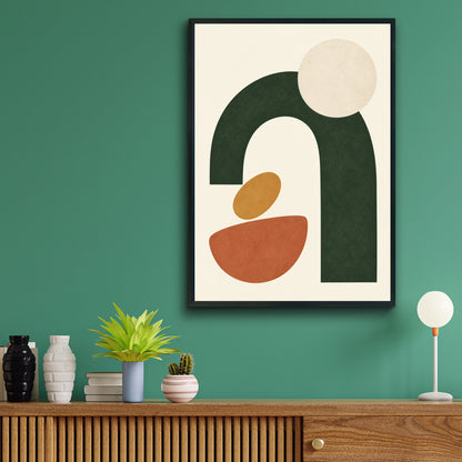 Forest Green Abstract Arch Poster, Geometric Shapes Wall Art, Earthy Boho Print