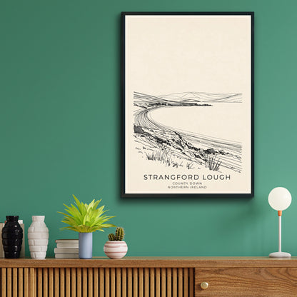 Strangford Lough Poster, County Down Northern Ireland Wall Art, Line Drawing Print