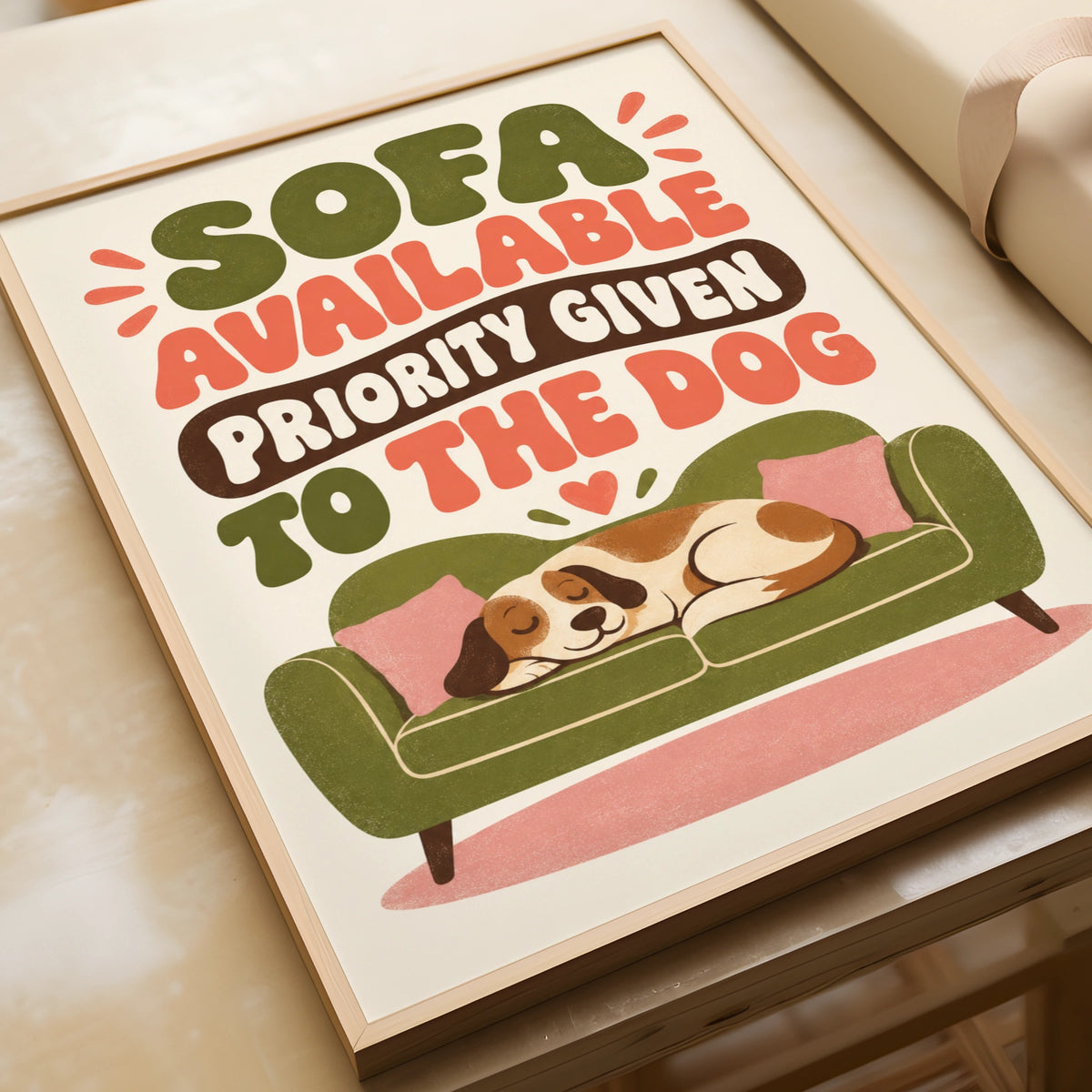 Funny Dog Sofa Poster, Priority Given To The Dog Print, Pet Owner Wall Art Gift