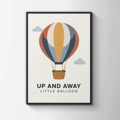 Hot Air Balloon Nursery Poster, Up And Away Print, Kids Room Wall Art, Retro