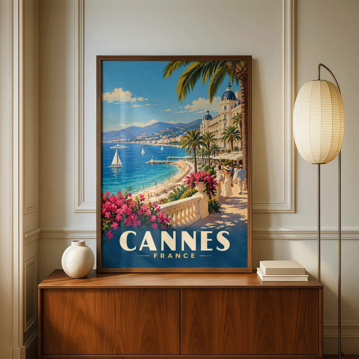 Cannes France Travel Poster, French Riviera Wall Art, Vintage Mediterranean Print