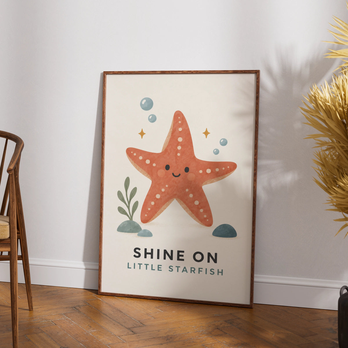 Shine On Little Starfish Print, Cute Ocean Nursery Wall Art, Children's Sea Poster