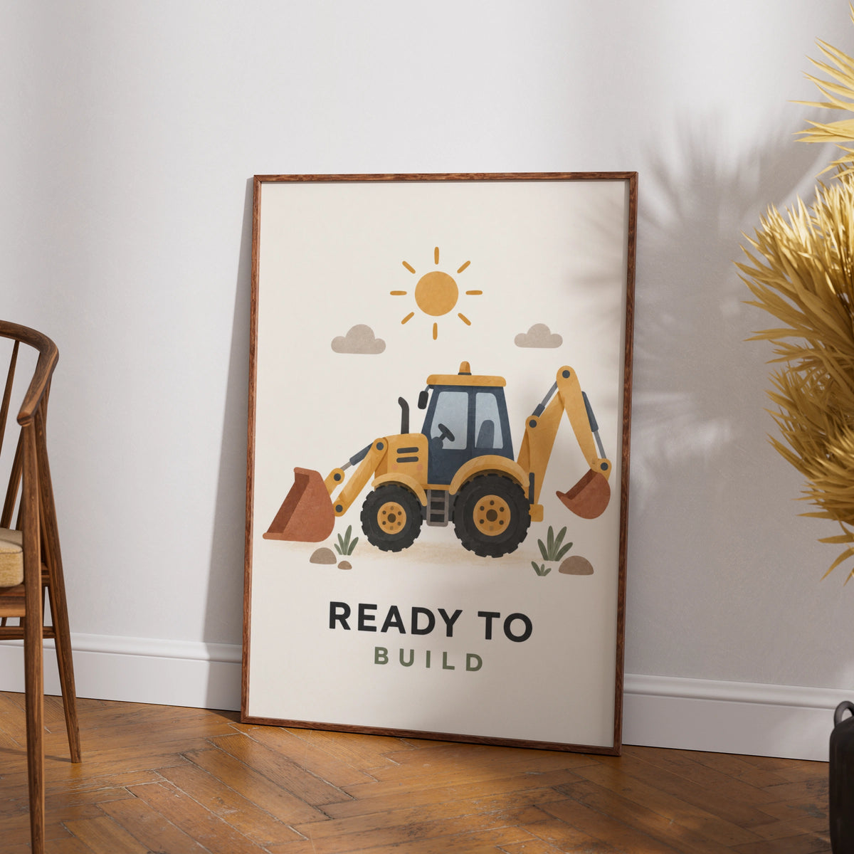 Ready To Build Digger Poster, Kids Construction Wall Art, Boys Bedroom Print