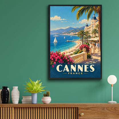 Cannes France Travel Poster, French Riviera Wall Art, Vintage Mediterranean Print