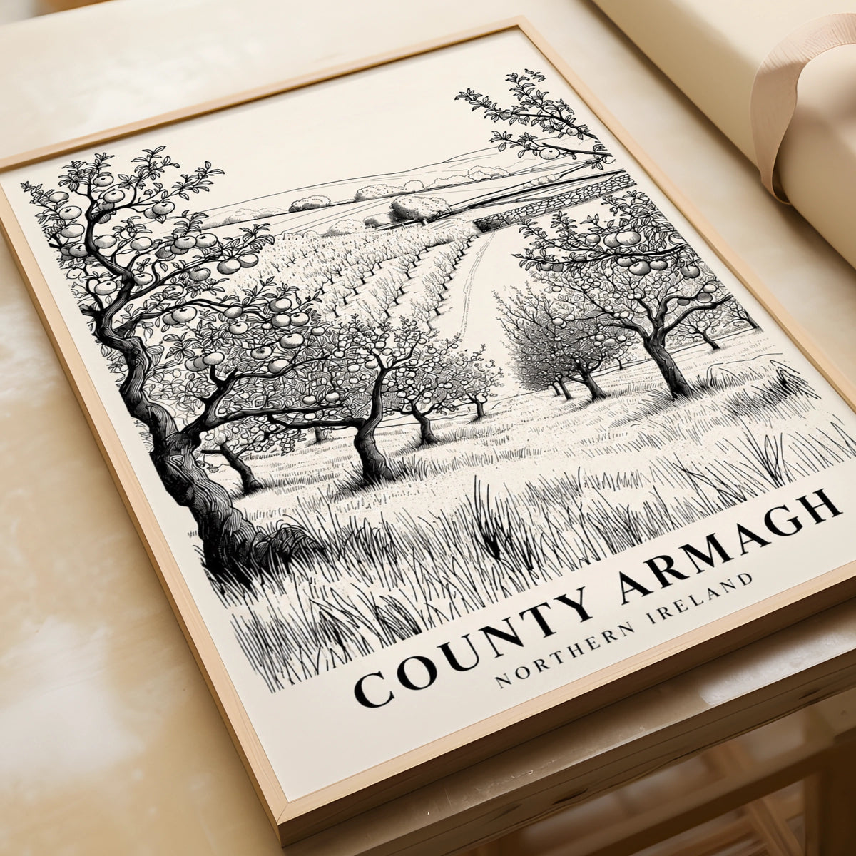 County Armagh Poster, Northern Ireland Apple Orchard Print, Irish Travel Wall Art