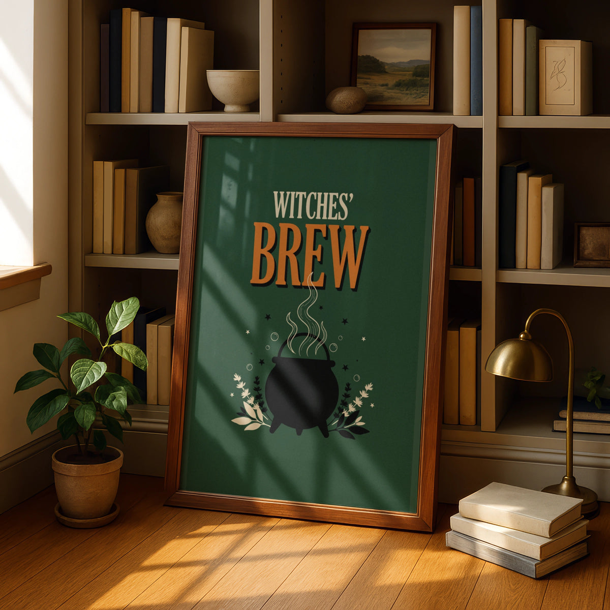 Witches Brew Cauldron Poster, Halloween Wall Art, Dark Green Witch Print, A3
