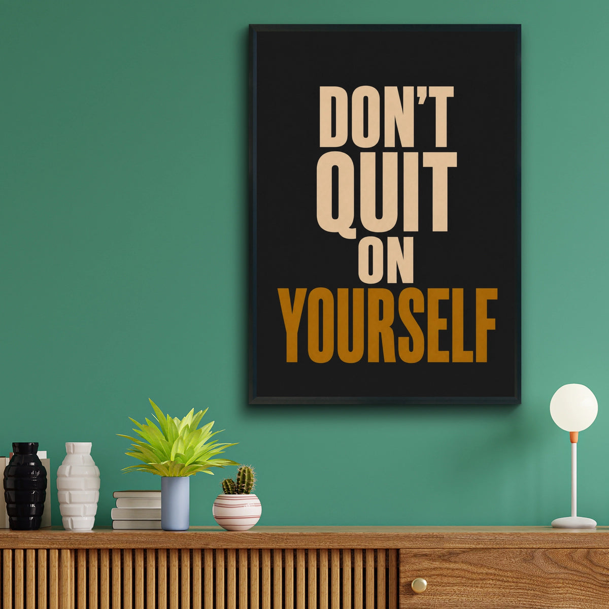 Don't Quit On Yourself Motivational Poster, Gym Quote Wall Art, Black Gold Print