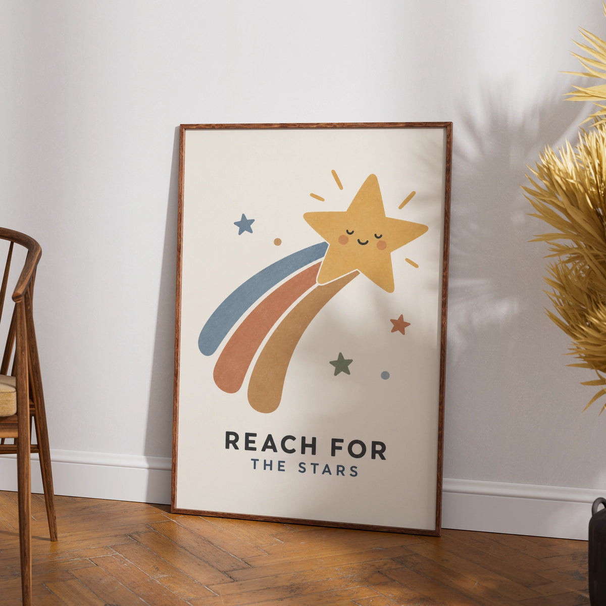 Reach For The Stars Kids Poster, Cute Shooting Star Nursery Wall Art Print