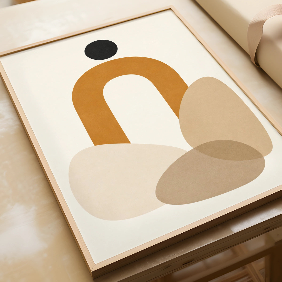 Amber Arch Abstract Poster, Boho Geometric Wall Art, Mustard Neutral Shapes Print