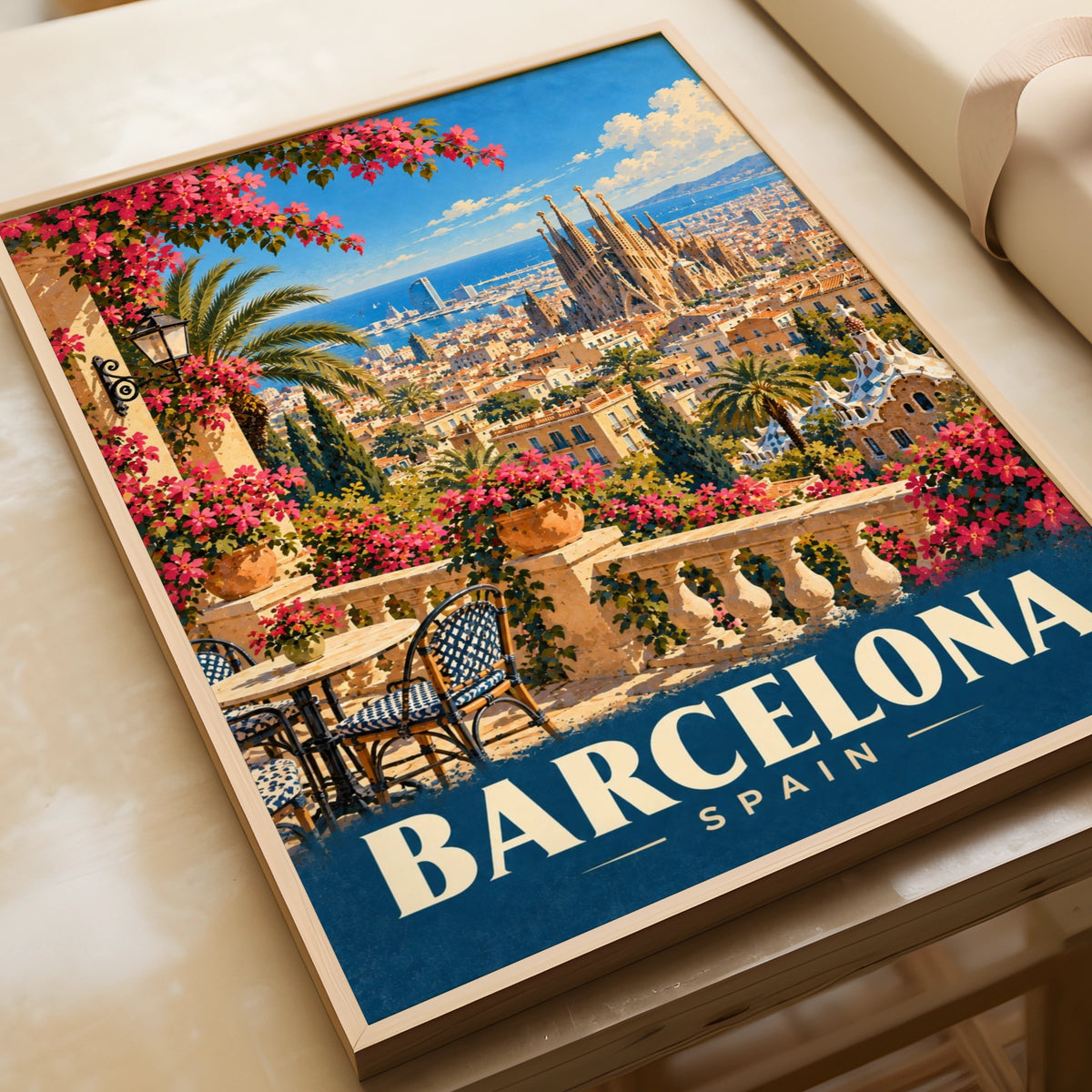 Barcelona Spain Travel Poster, Sagrada Familia Wall Art, Vintage City Print