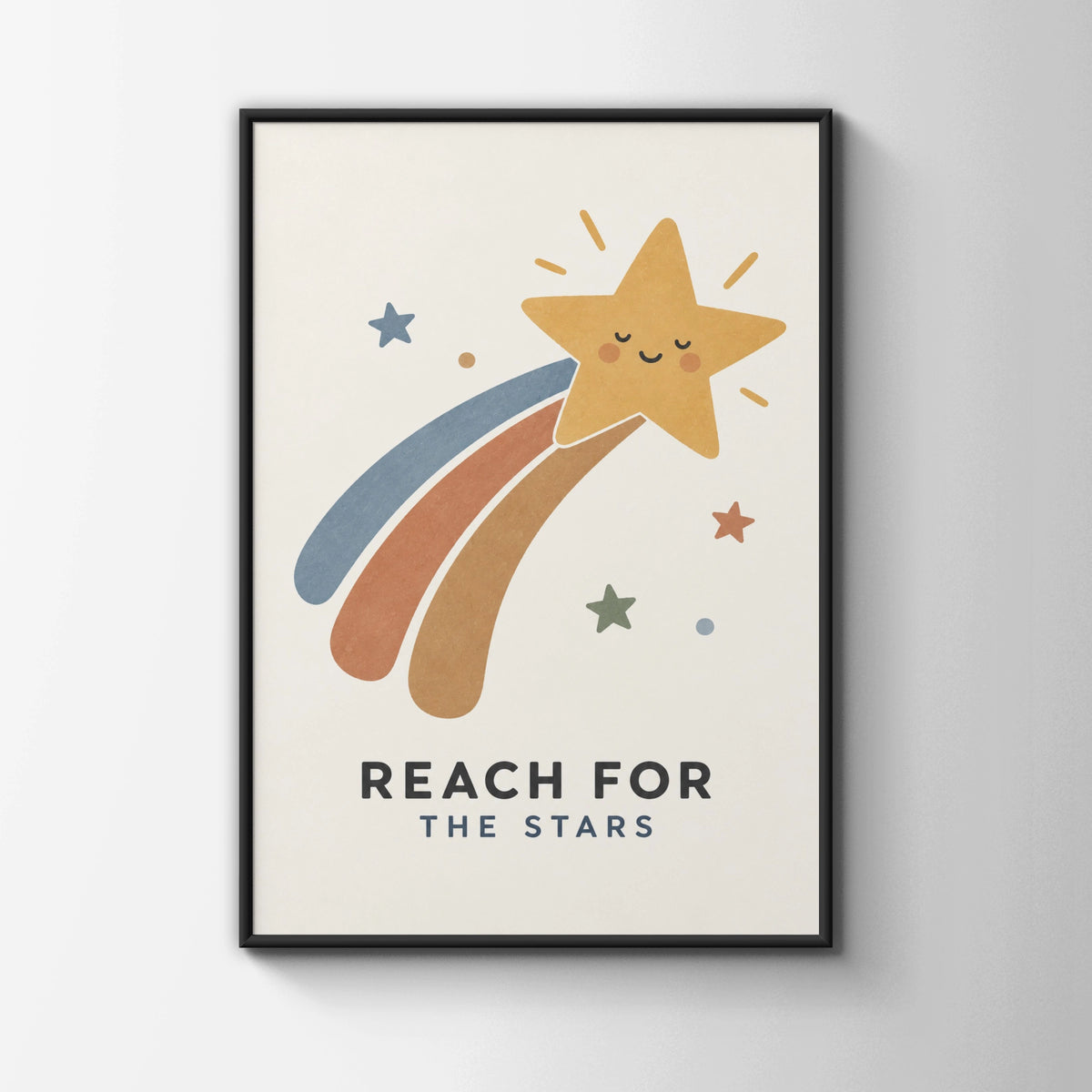 Reach For The Stars Kids Poster, Cute Shooting Star Nursery Wall Art Print