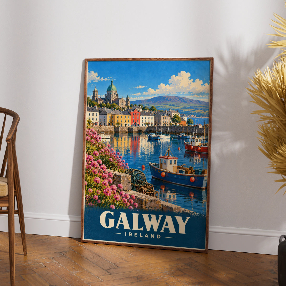 Galway Ireland Travel Poster, Vintage Style Irish Harbour Wall Art Print, Gift