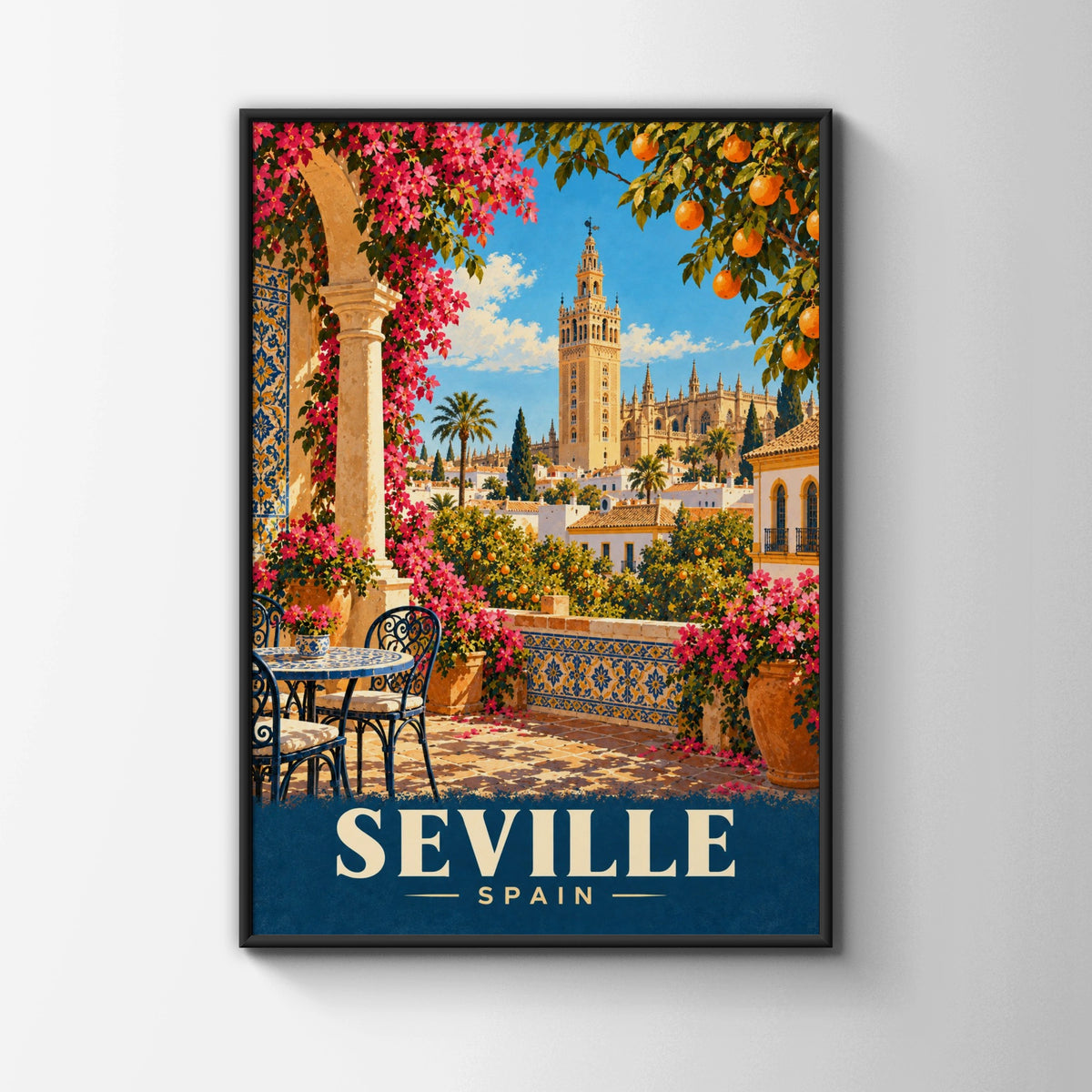 Seville Spain Travel Poster, Giralda Cathedral Wall Art, Vintage Spanish Print