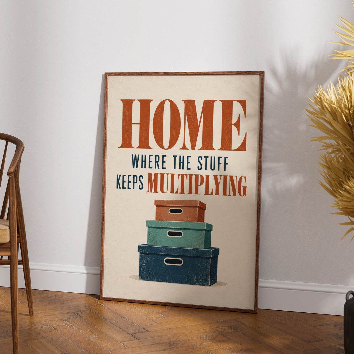 Funny Home Quote Print, Stuff Keeps Multiplying Poster, Retro Typography Wall Art