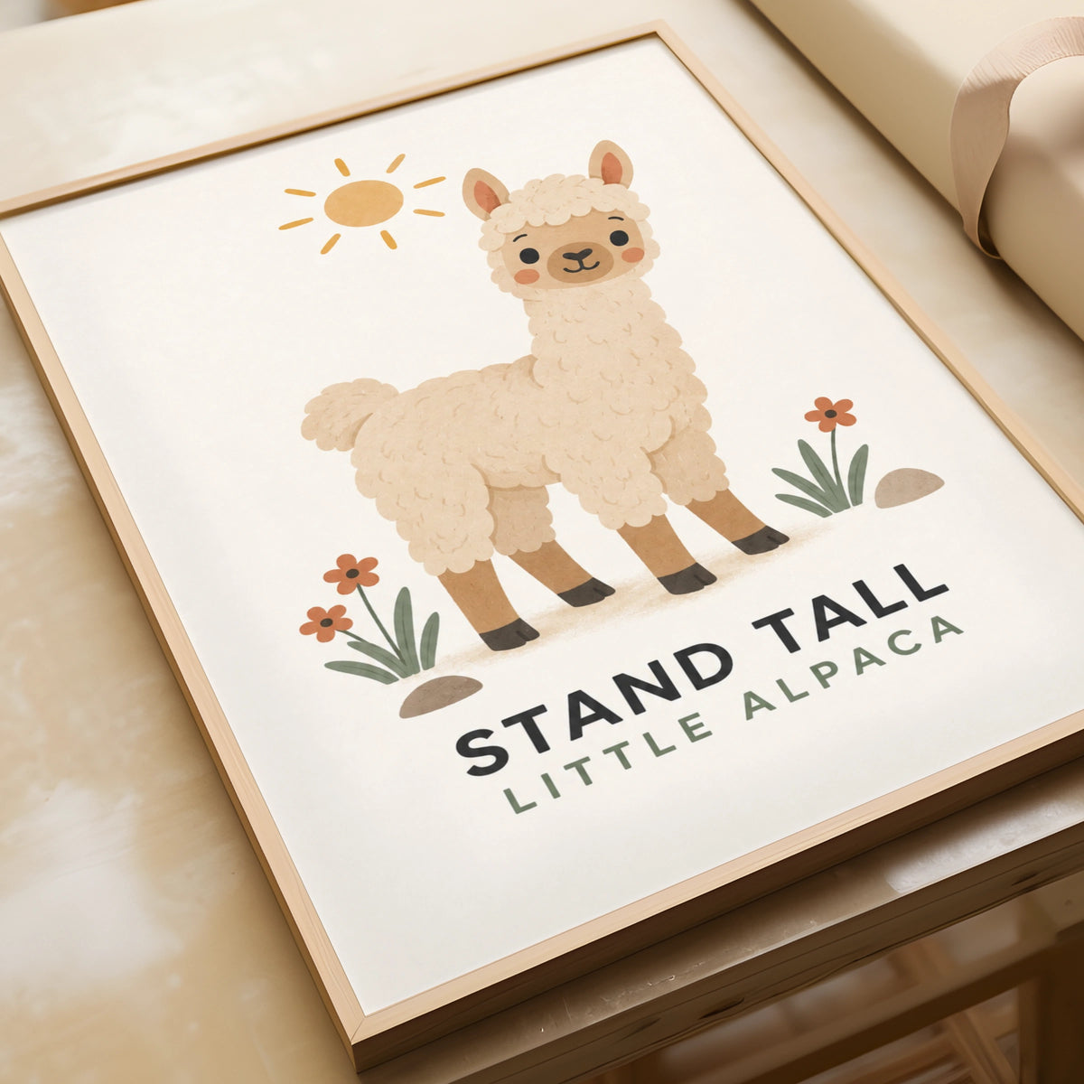 Stand Tall Little Alpaca Nursery Print, Cute Animal Poster, Kids Room Wall Art