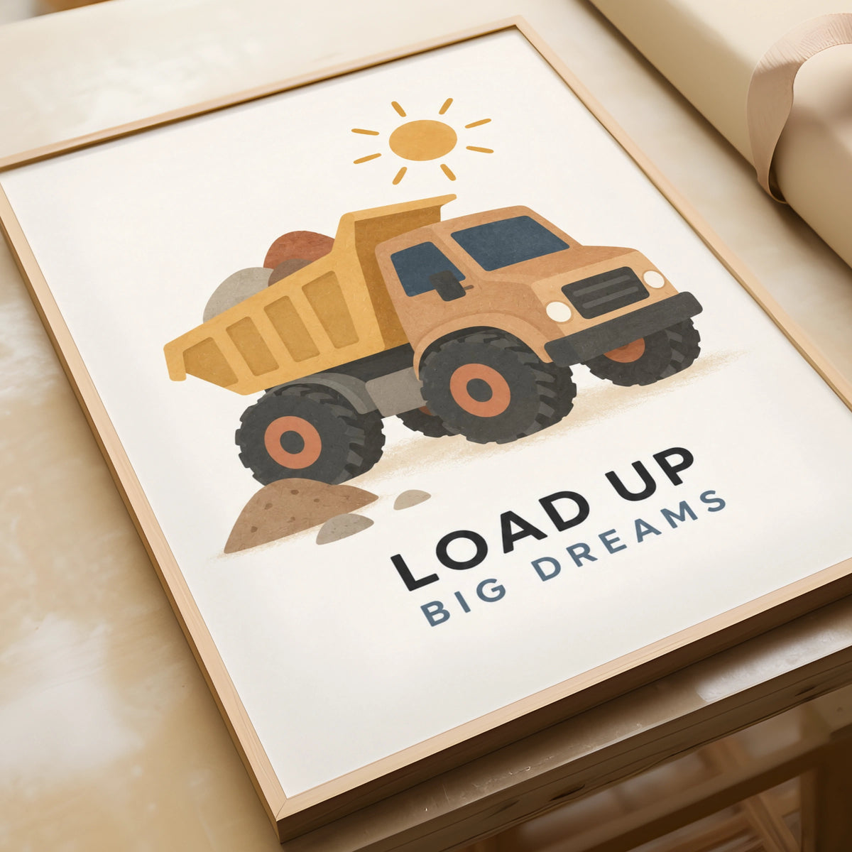 Dump Truck Boys Bedroom Poster, Load Up Big Dreams Quote, Construction Nursery Wall Art Print